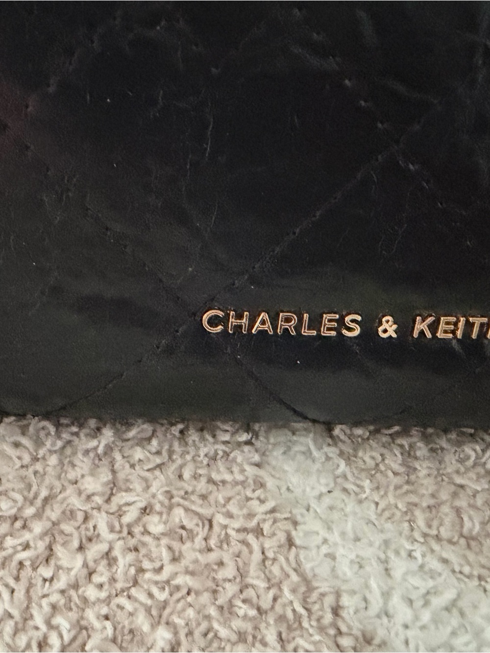 Charles & Keith Black Quilted Crossbody with Gold Logo